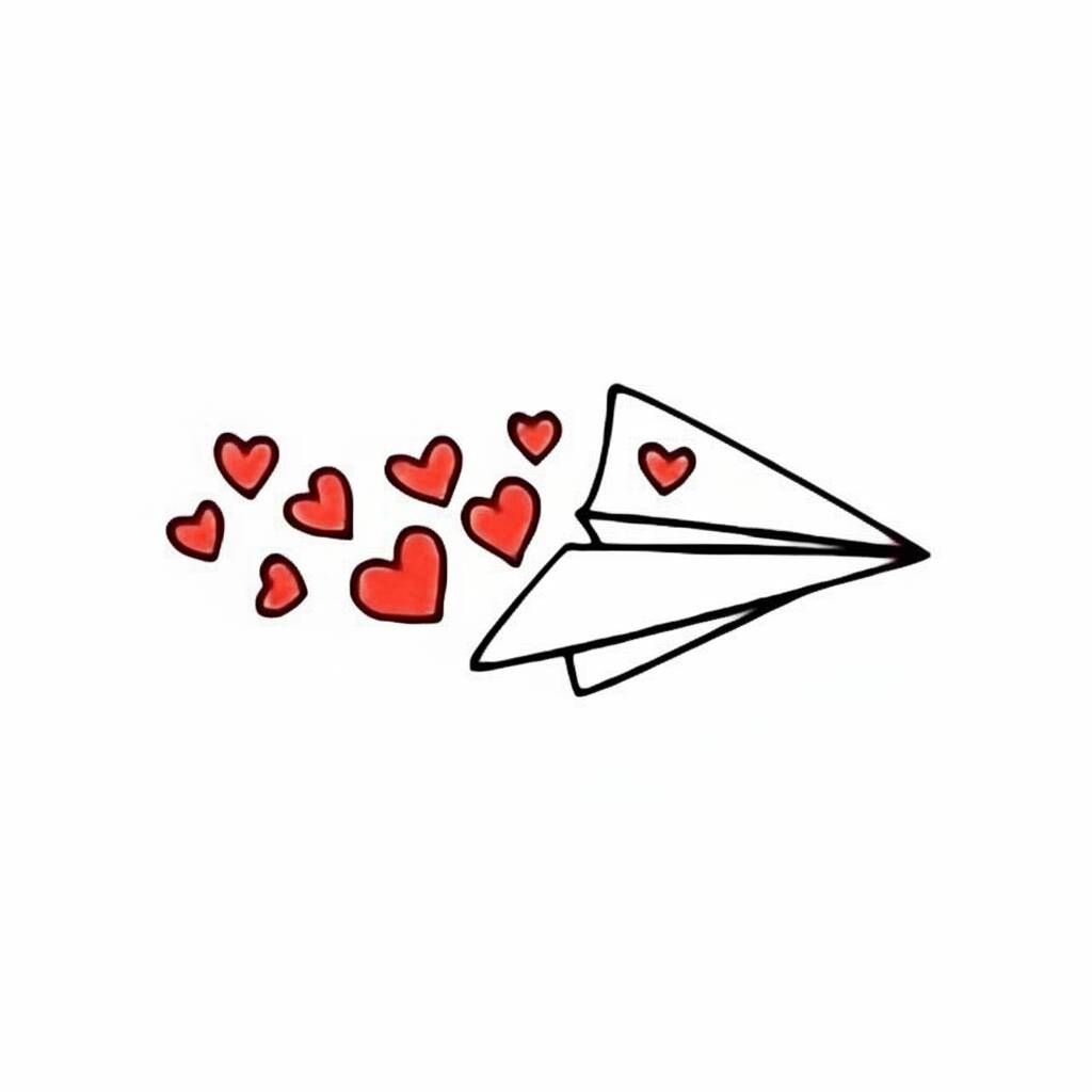 Avião de papel com corações para colorir