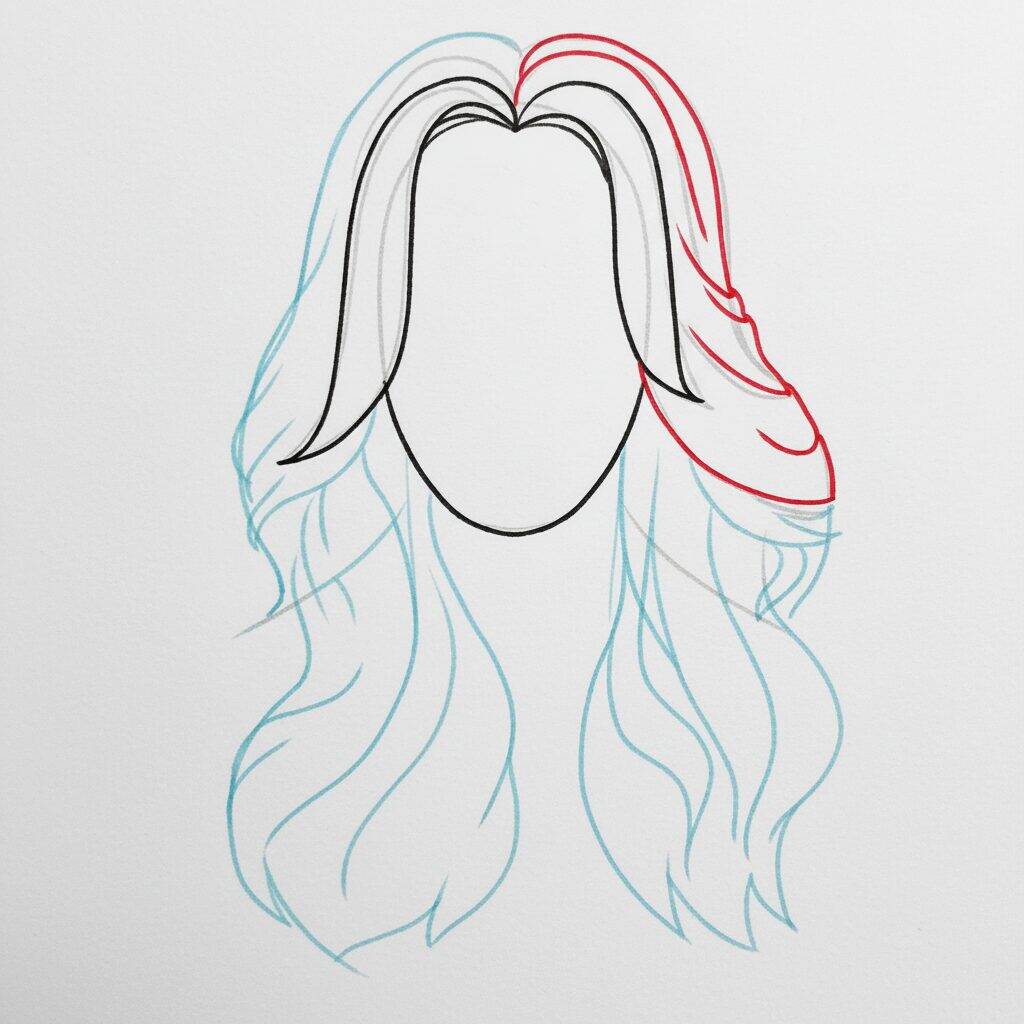 Como Desenhar Cabelo Ondulado – Tutorial de Desenho Passo a Passo – Passo 7