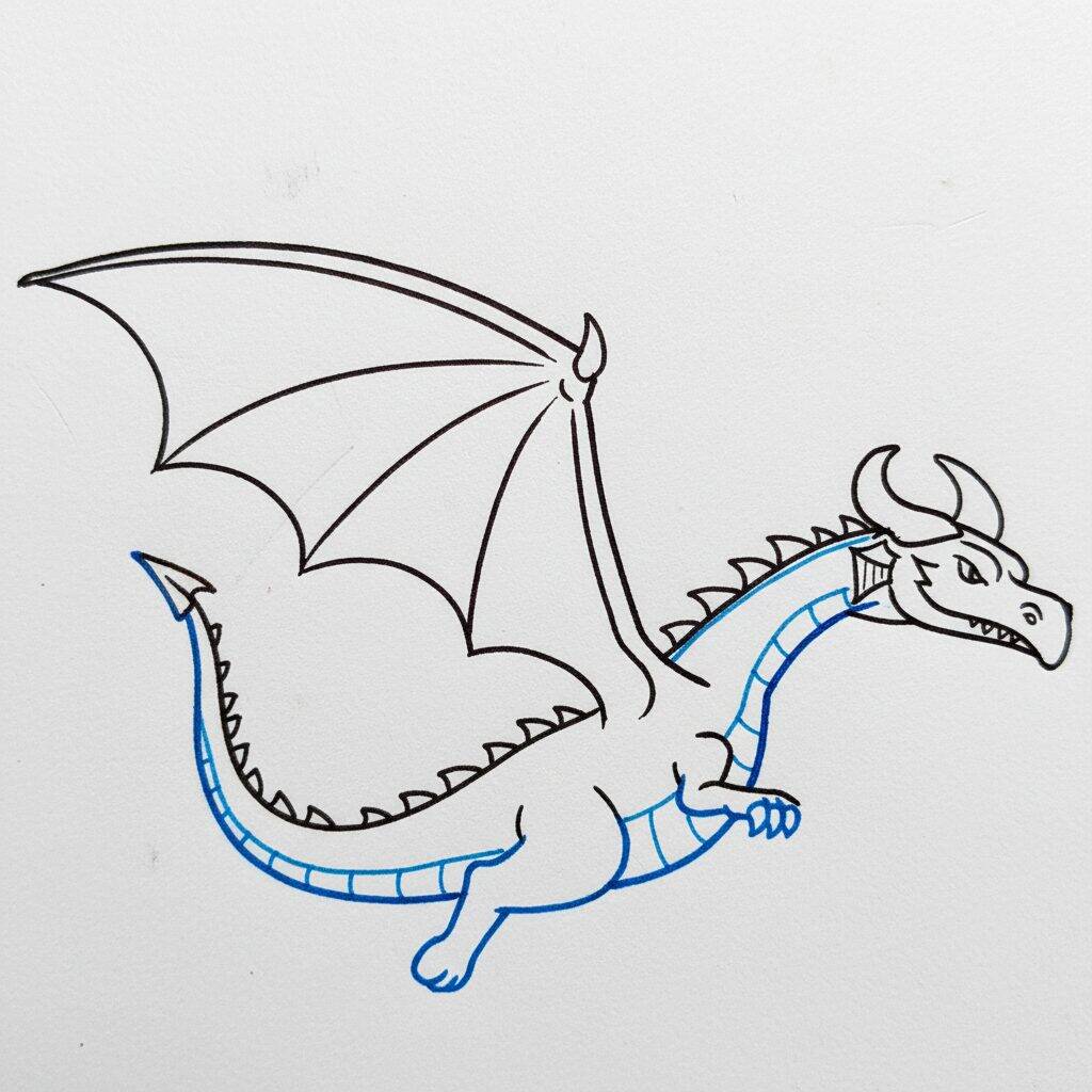 Como Desenhar Dragão Voando – Passo a Passo Fácil – Passo 5