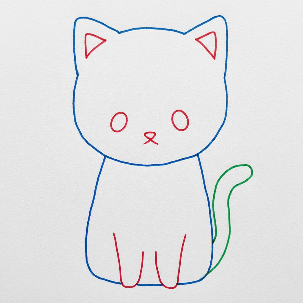 Cómo dibujar un lindo gatito – Fácil paso a paso – Paso 6