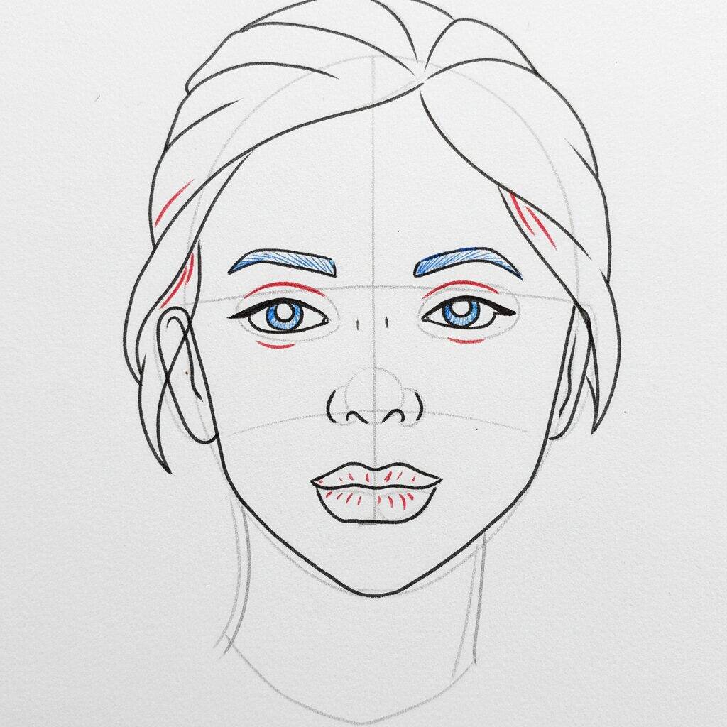 Como Desenhar Rosto de Mulher – Tutorial de Desenho Passo a Passo – Passo 9