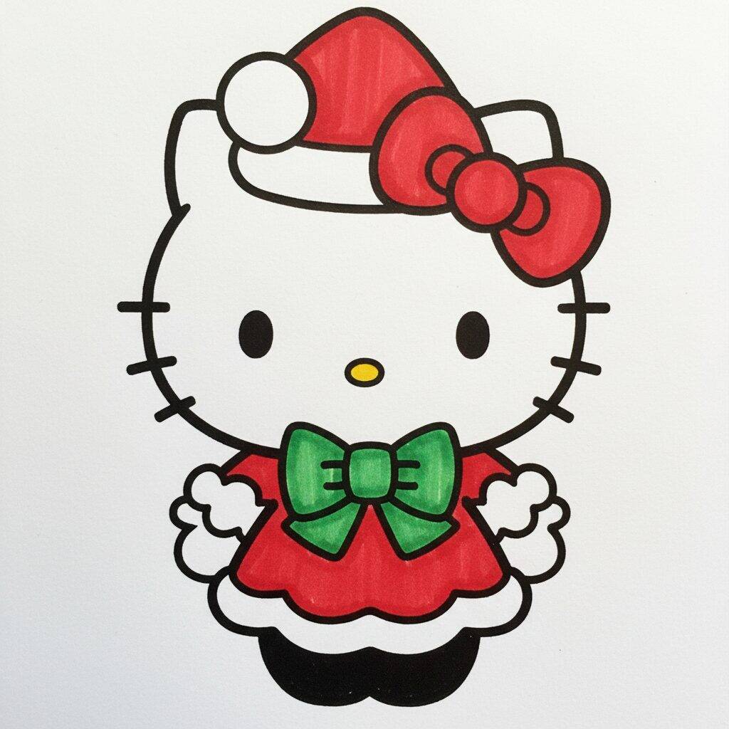 Cómo dibujar Hello Kitty para Navidad – Paso 10