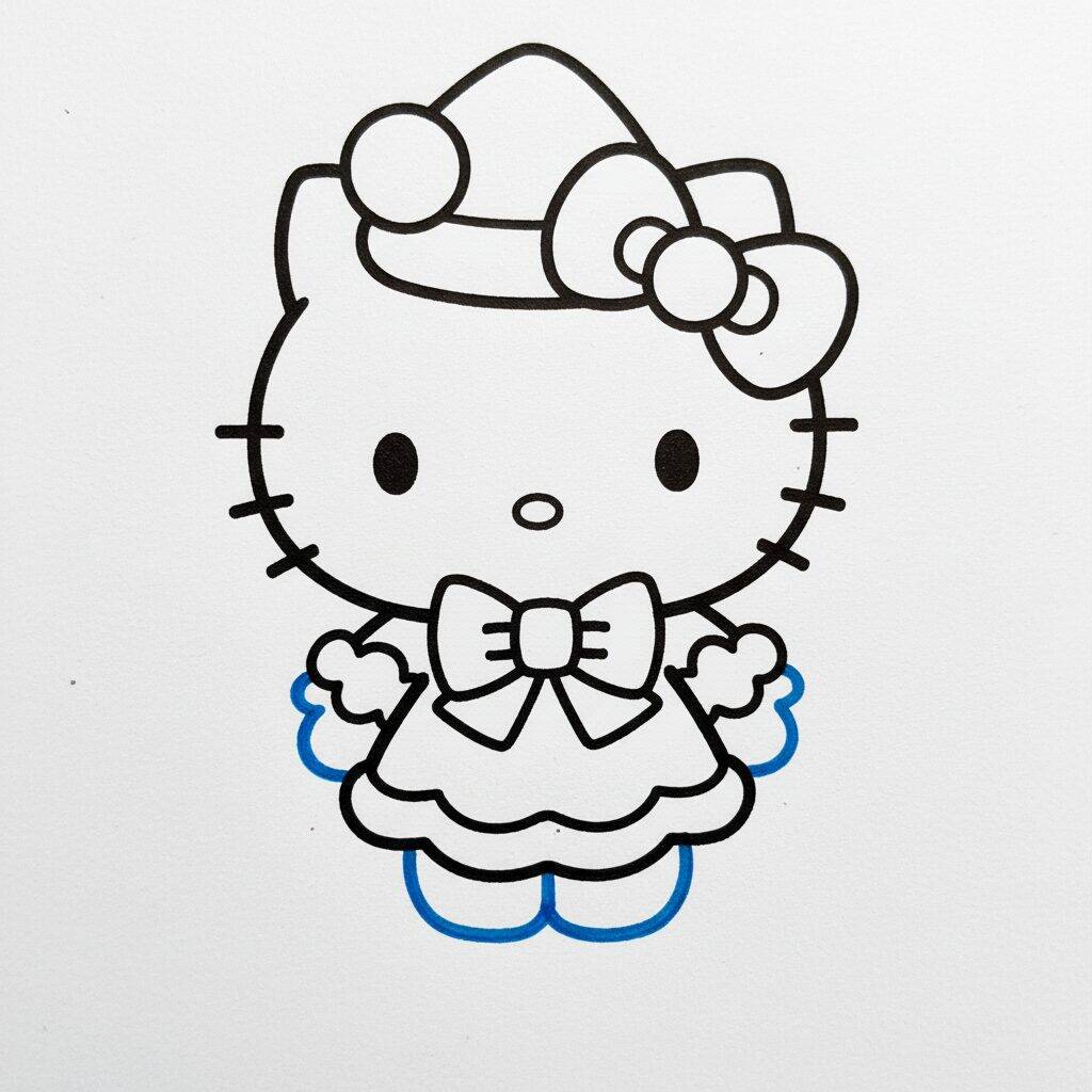 Cómo dibujar Hello Kitty para Navidad – Paso 9