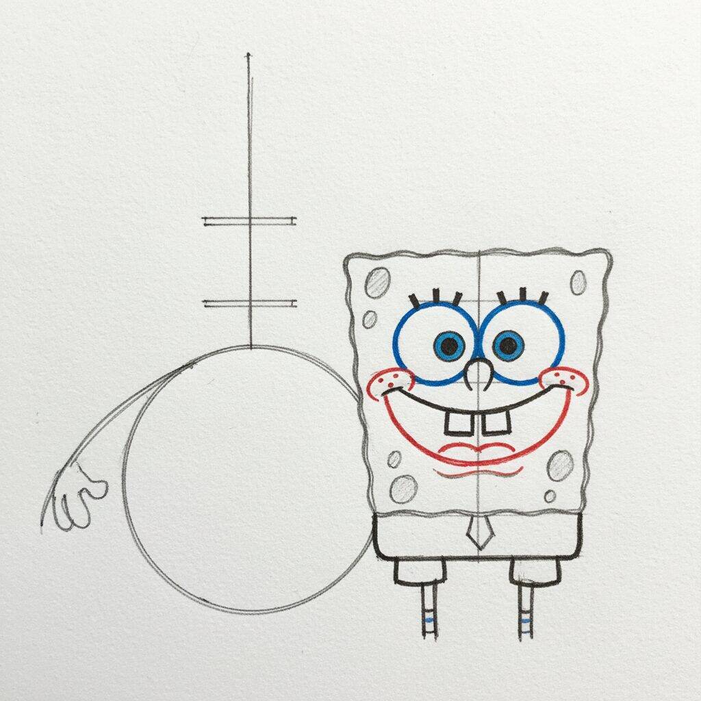 Como Desenhar o Bob Esponja e o Patrick Passo a Passo Fácil – Passo 3