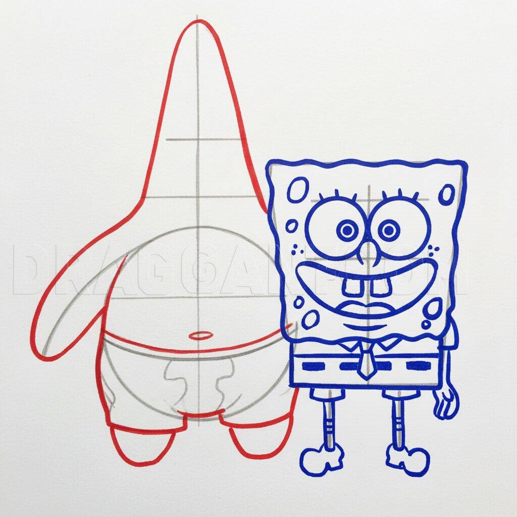 Como Desenhar o Bob Esponja e o Patrick Passo a Passo Fácil – Passo 6