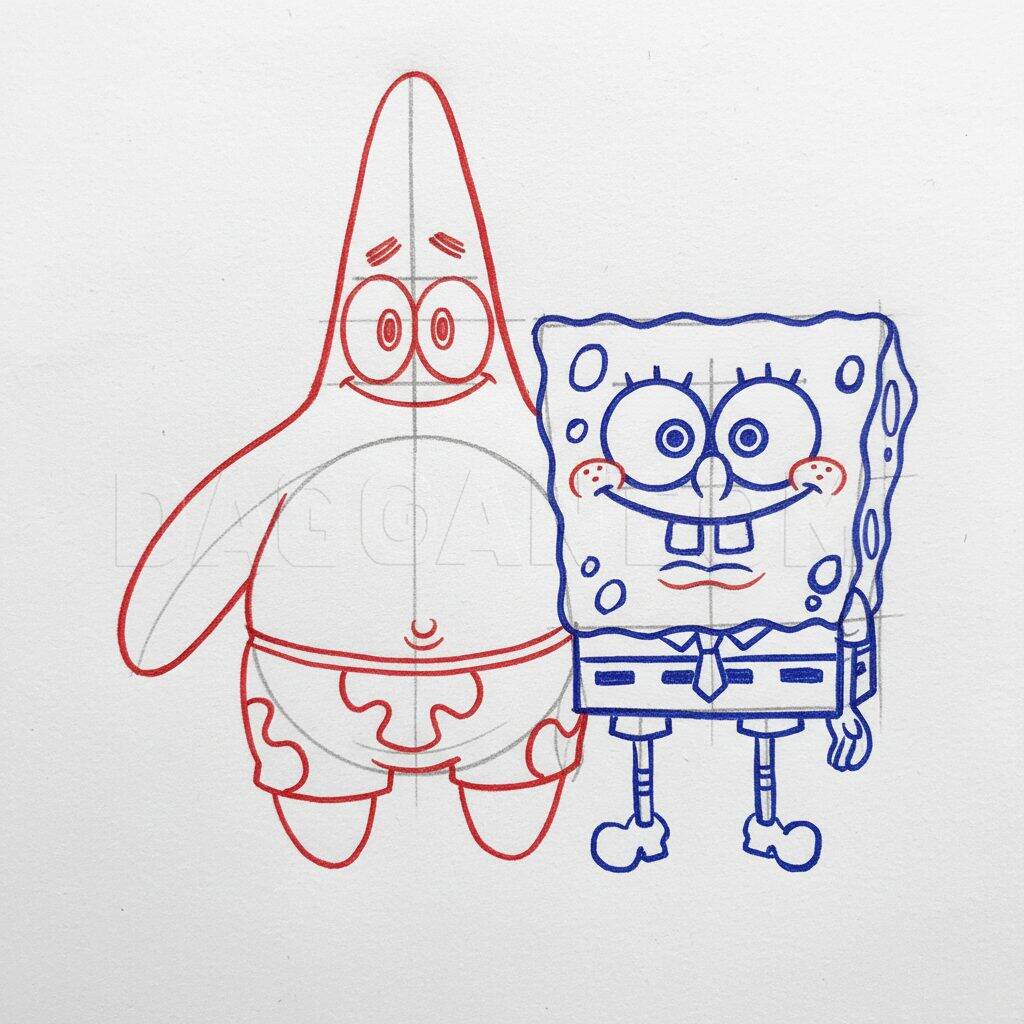 Como Desenhar o Bob Esponja e o Patrick Passo a Passo Fácil – Passo 7