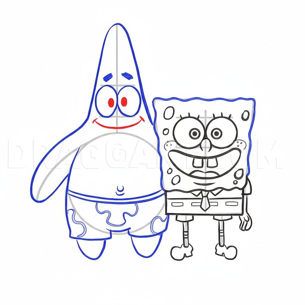 Como Desenhar o Bob Esponja e o Patrick Passo a Passo Fácil – Passo 8