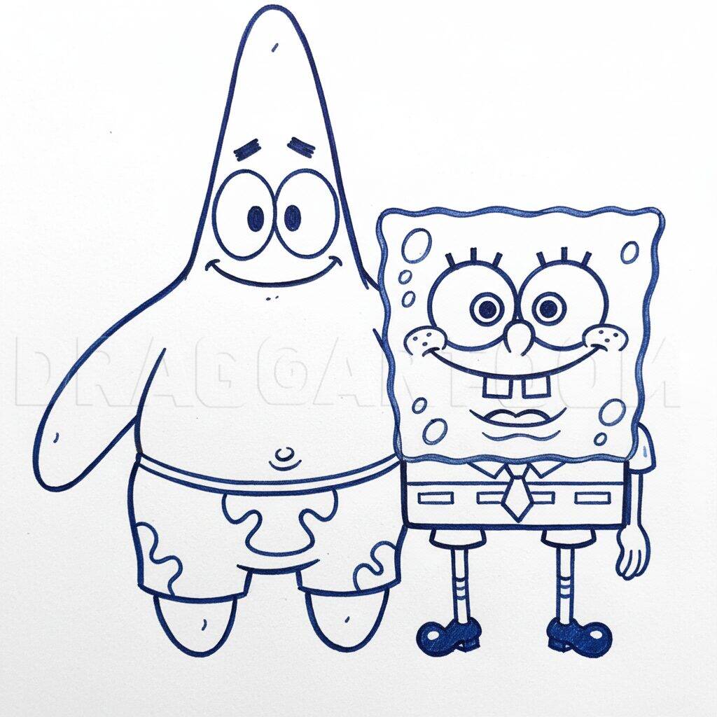 Como Desenhar o Bob Esponja e o Patrick Passo a Passo Fácil – Passo 9