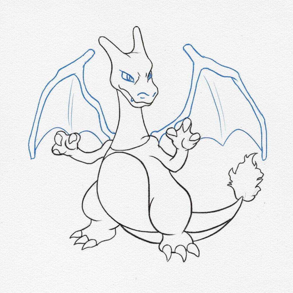 Como Desenhar o Charizard – Tutorial de desenho Passo a Passo – Passo 7