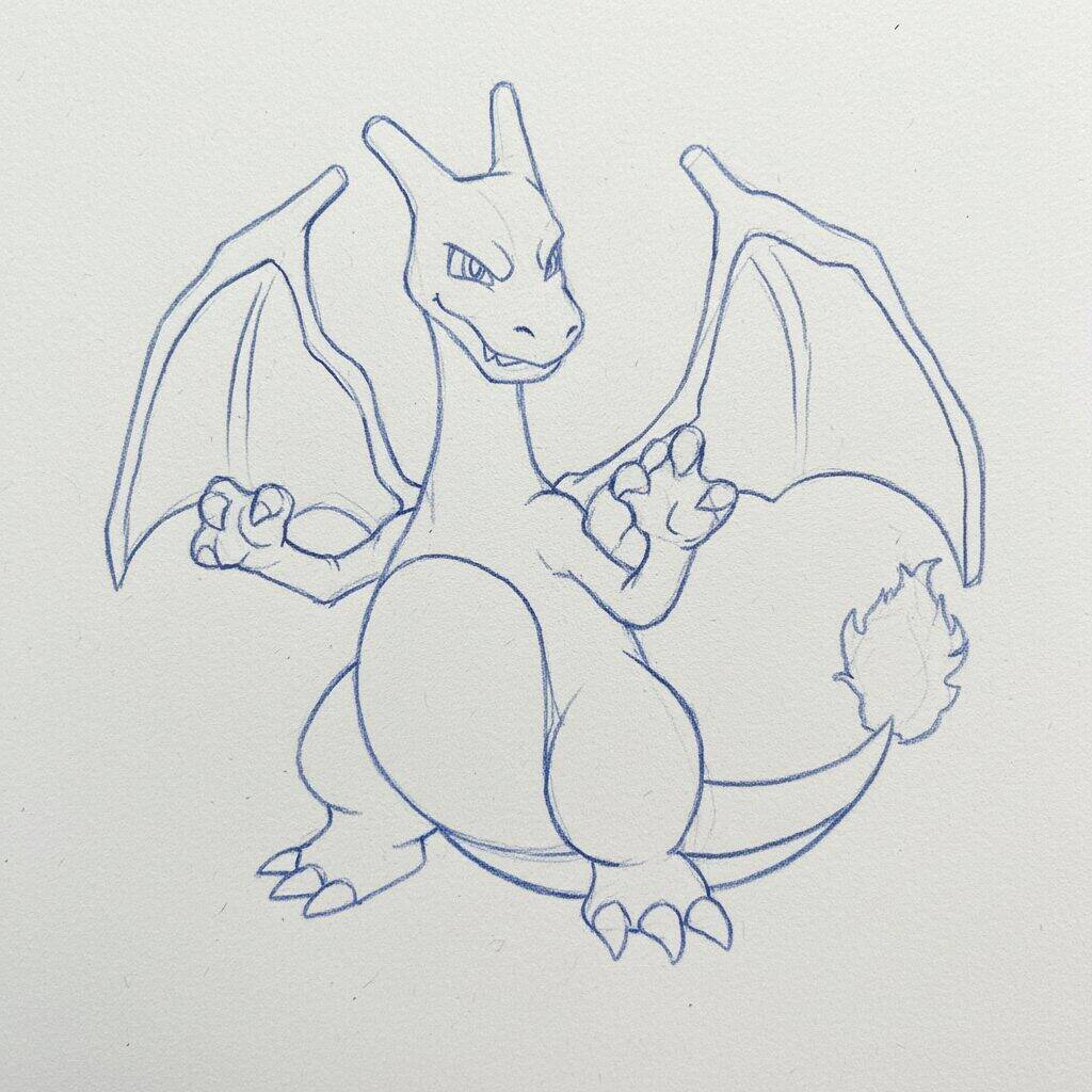 Como Desenhar o Charizard – Tutorial de desenho Passo a Passo – Passo 8