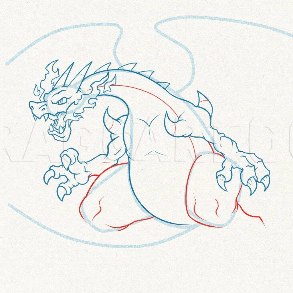 Como Desenhar o Mega Charizard – Tutorial de desenho Passo a Passo – Passo 9