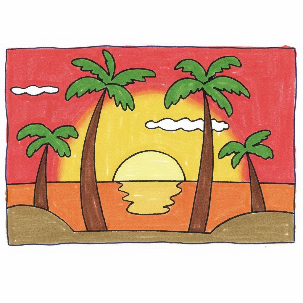 Como Desenhar o Pôr do Sol – Passo a Passo – Passo 8