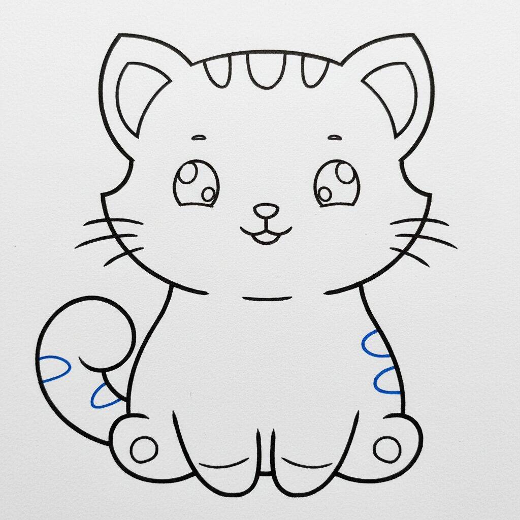 Cómo dibujar un lindo gato paso a paso – Paso 9