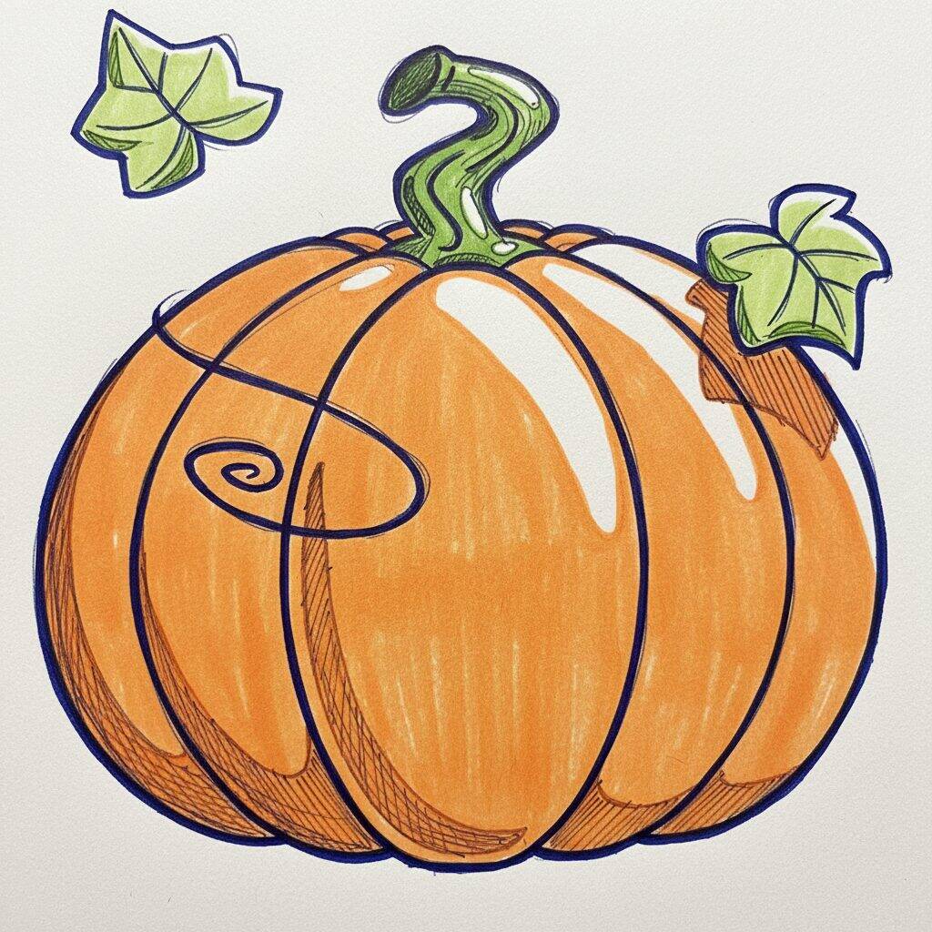Como Desenhar uma Abóbora Passo a Passo – Passo 10