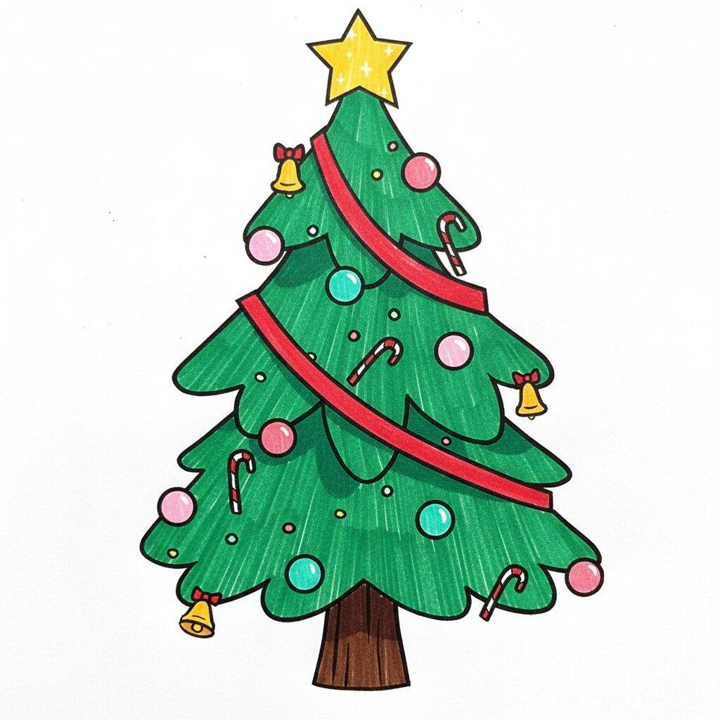 Cómo dibujar un árbol de Navidad paso a paso – Paso 9