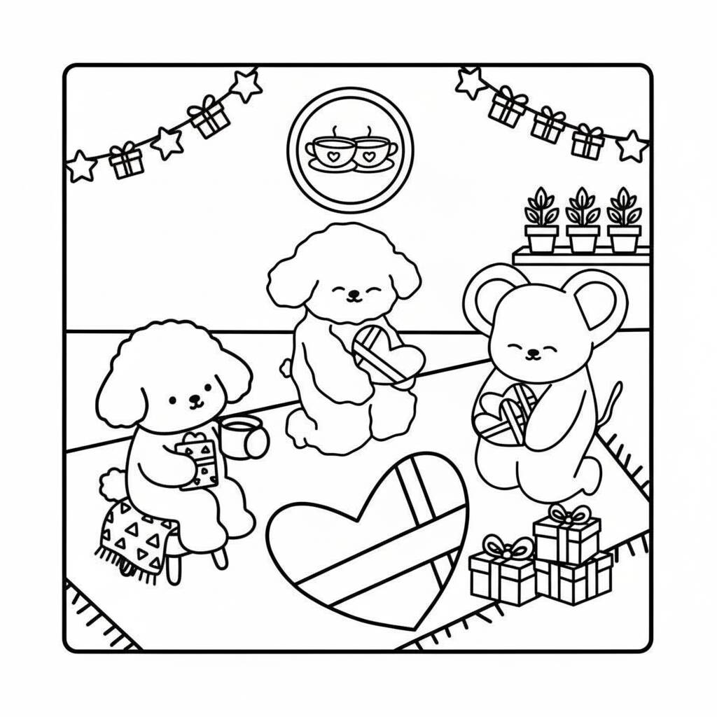 Desenho Cozy Friends com animais fofos para colorir