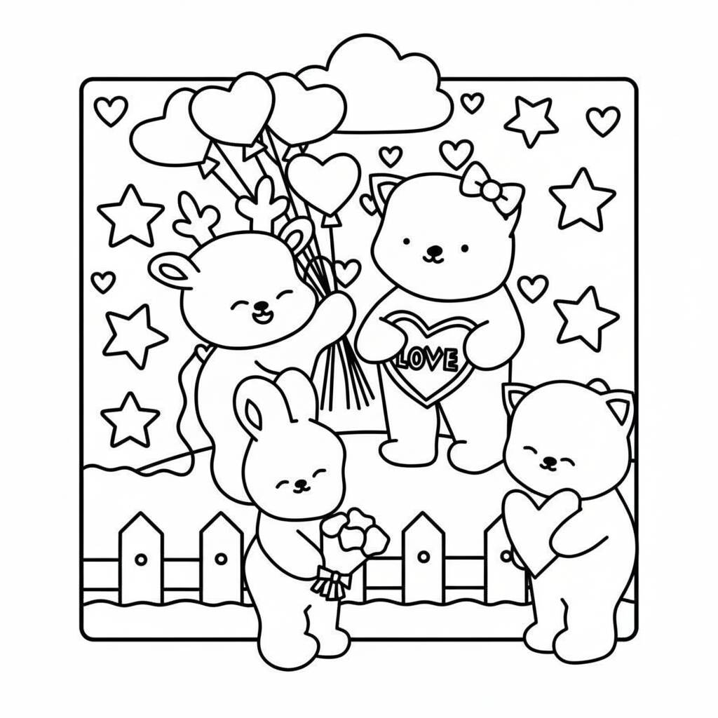 Desenho Cozy Friends com animais fofos para colorir