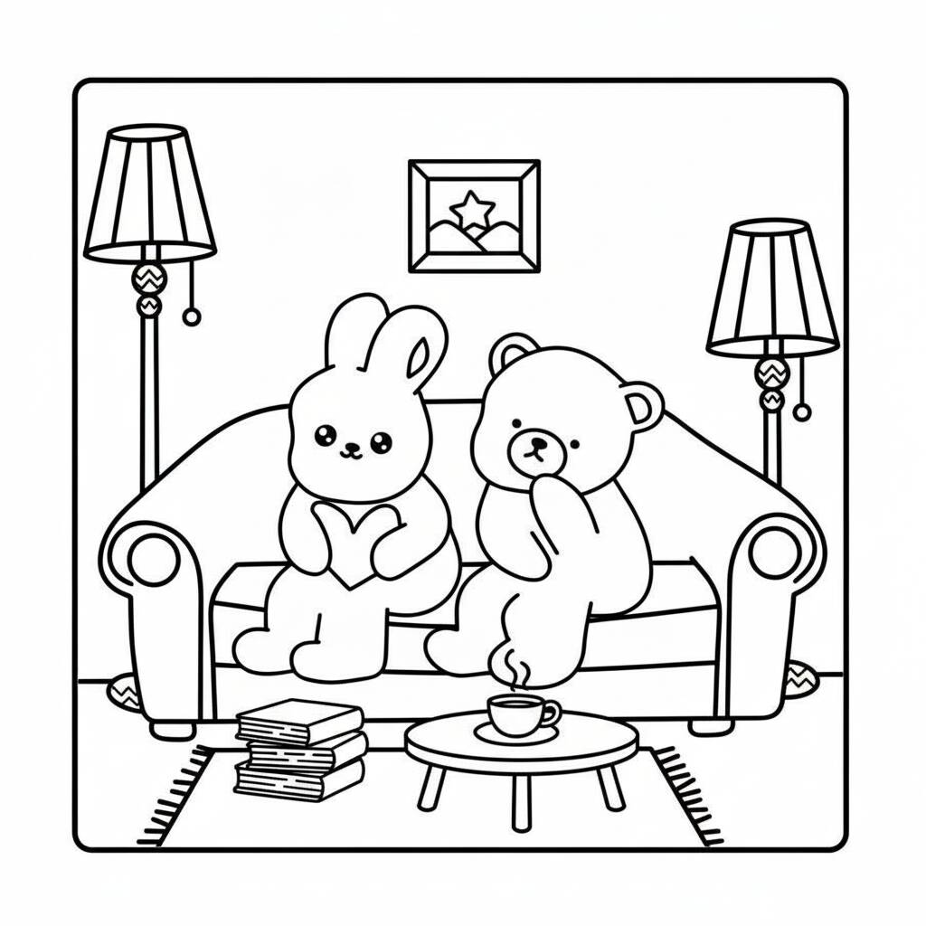 Desenho Cozy Friends em casa para colorir