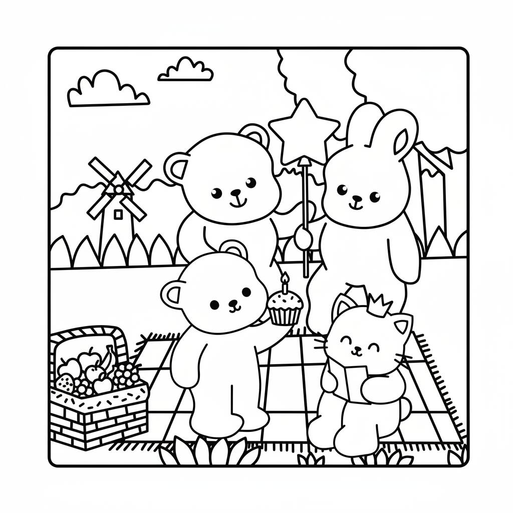 Desenho Cozy Friends em piquenique para colorir