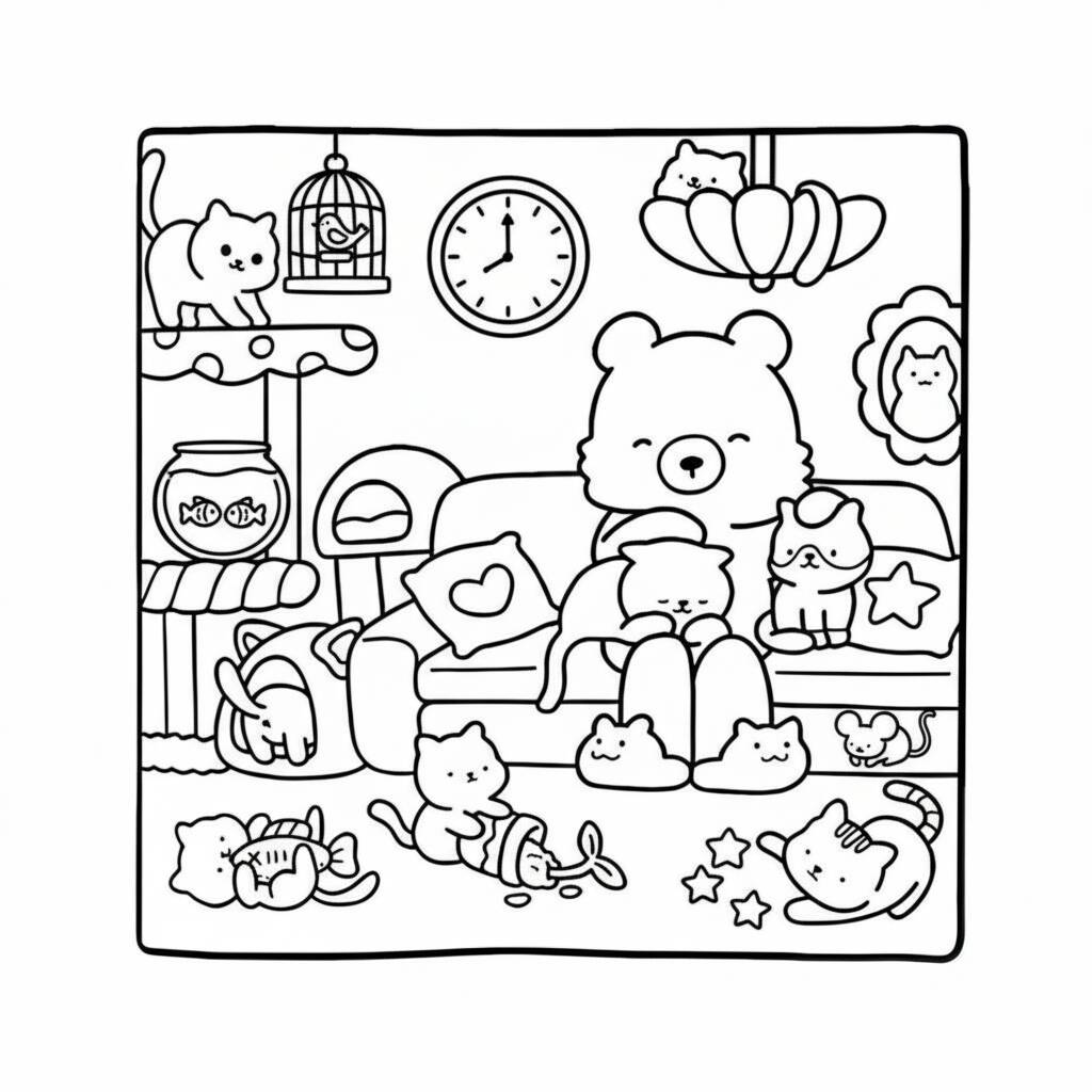 Desenho Cozy Friends em um dia de descanso para colorir