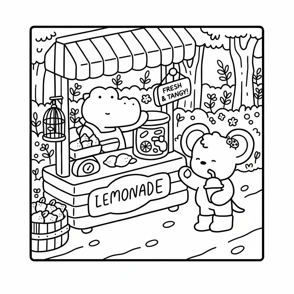 Desenho Cozy Friends na barraca de limonada para colorir