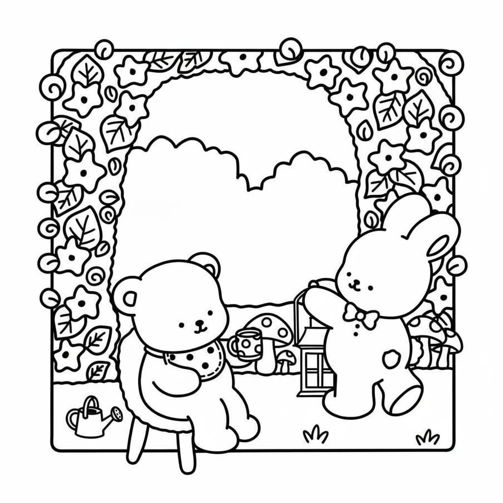 Dibujo de Amigos acogedores en el jardín para colorear