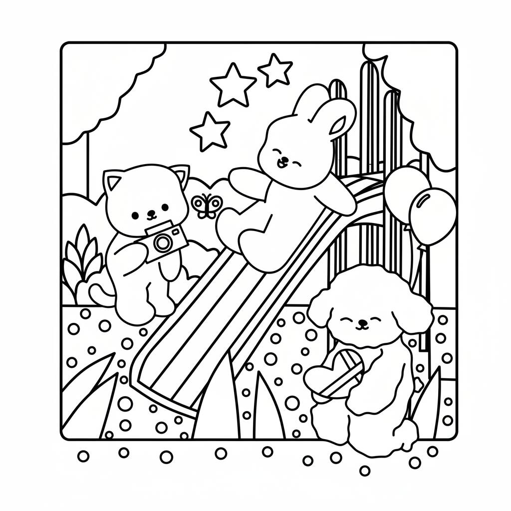Desenho Cozy Friends no parque para colorir