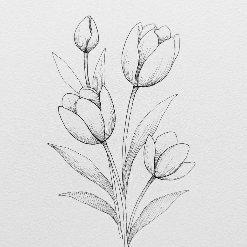 Dibujo de Flor de Tulipán para colorear
