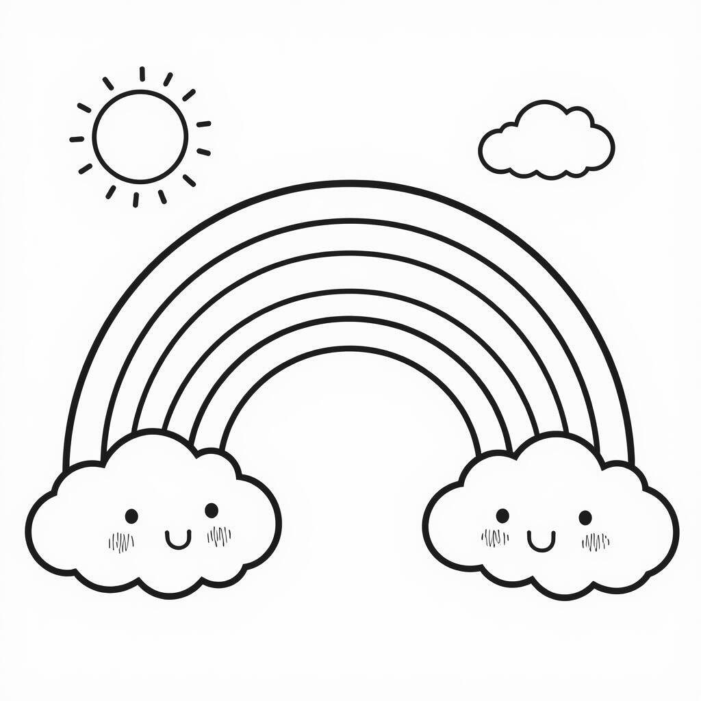 Desenho Kawaii de Arco-íris para Colorir