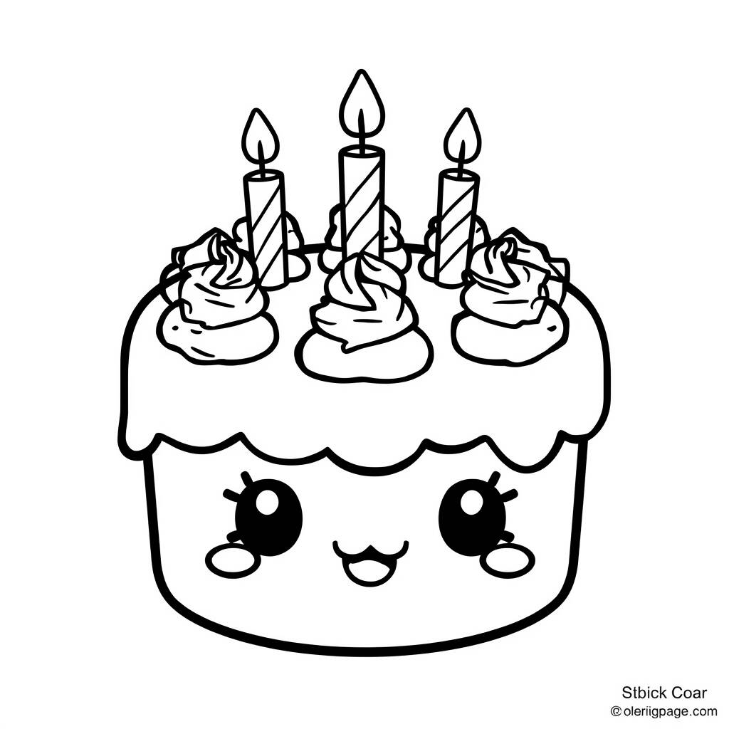 Desenho Kawaii de Bolo para Colorir