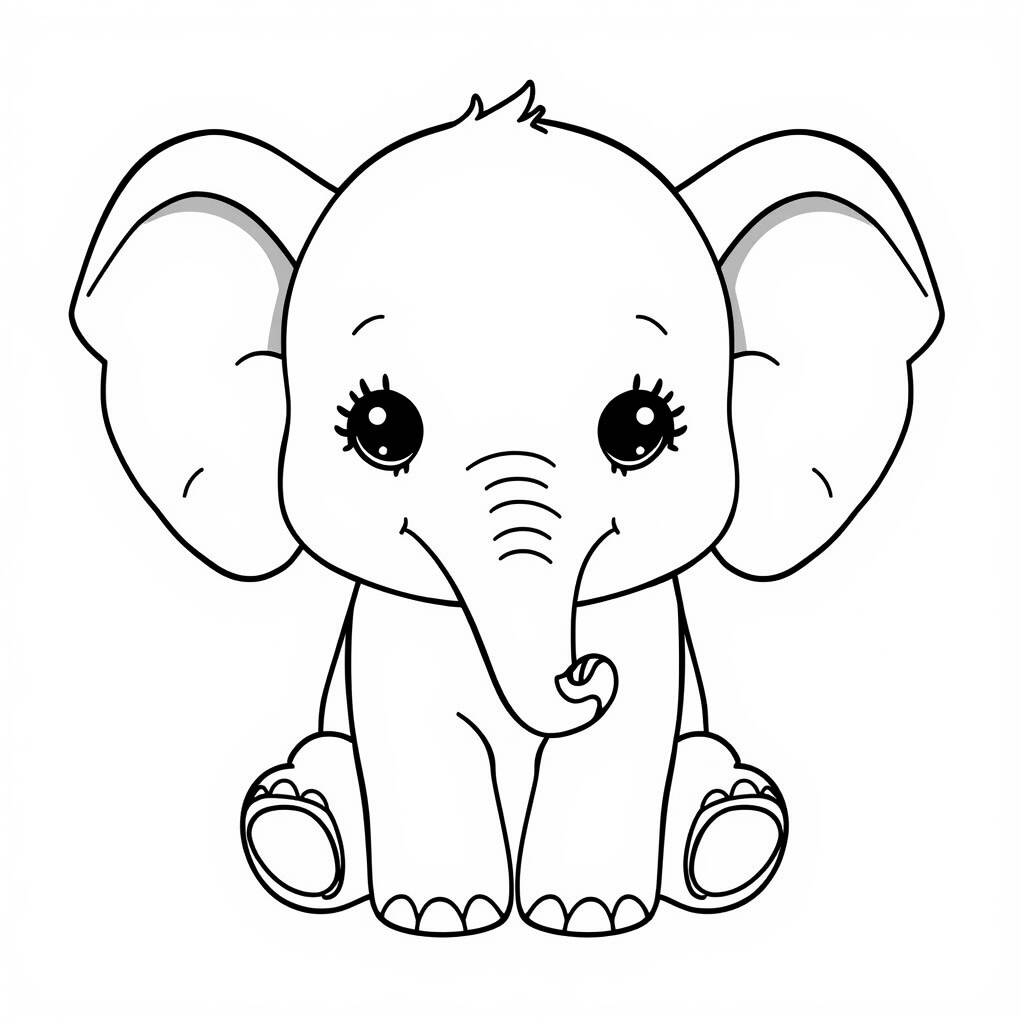 Desenho Kawaii de Elefante para Colorir