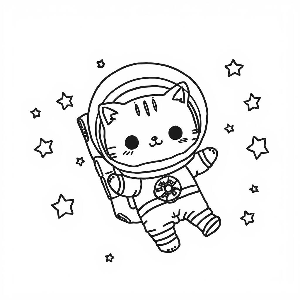 Desenho Kawaii de Gato Astronauta para Colorir