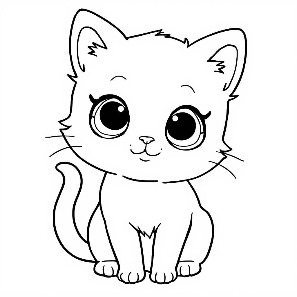 Desenho Kawaii de Gato para Colorir