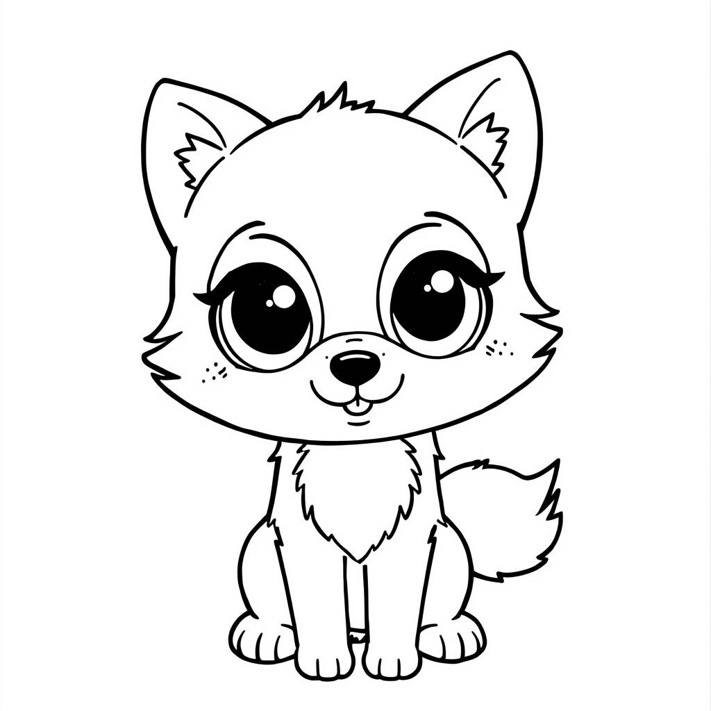 Desenho Kawaii de Lobo para Colorir
