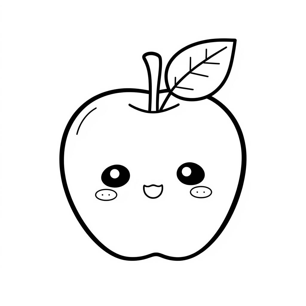 Desenho Kawaii de Maçã para Colorir