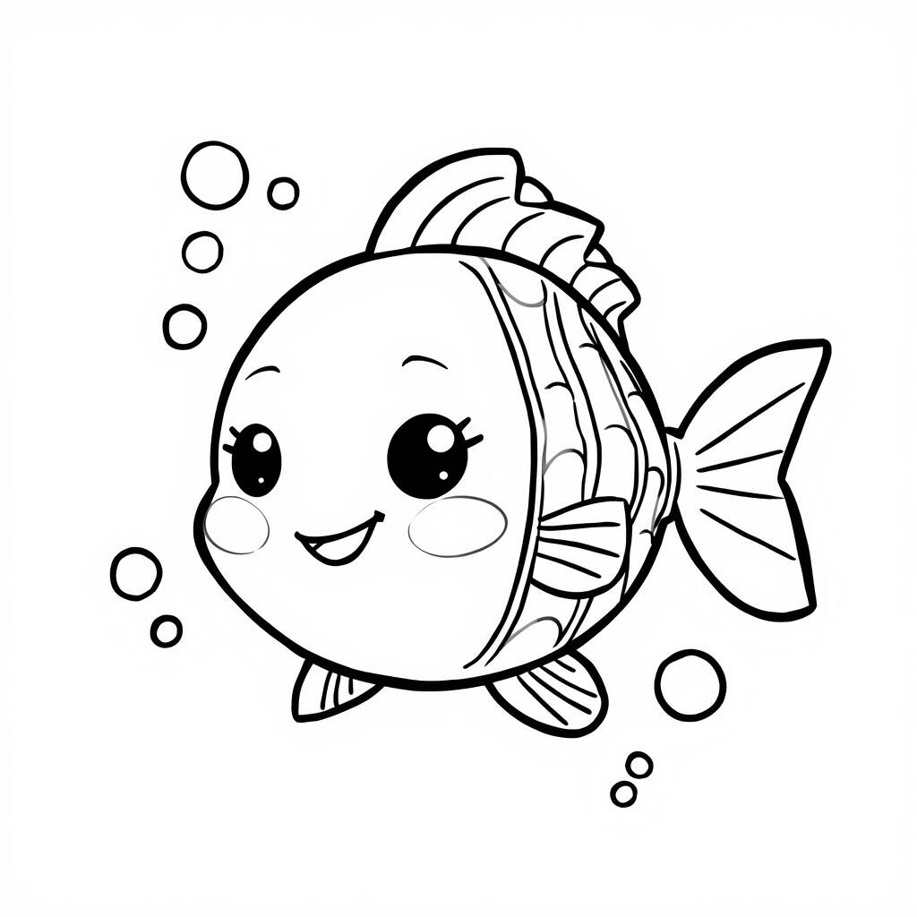 Desenho Kawaii de Peixe para Colorir