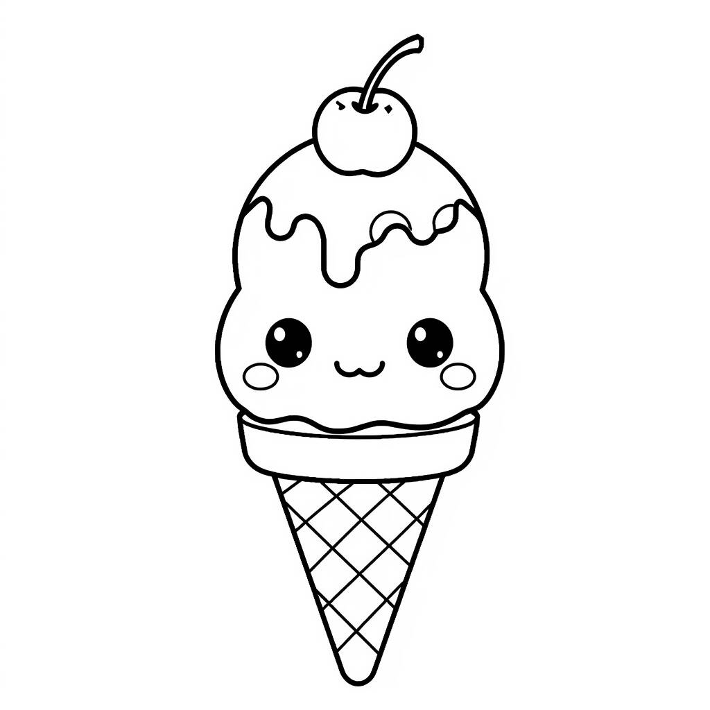 Página Para Colorear De Helado Kawaii