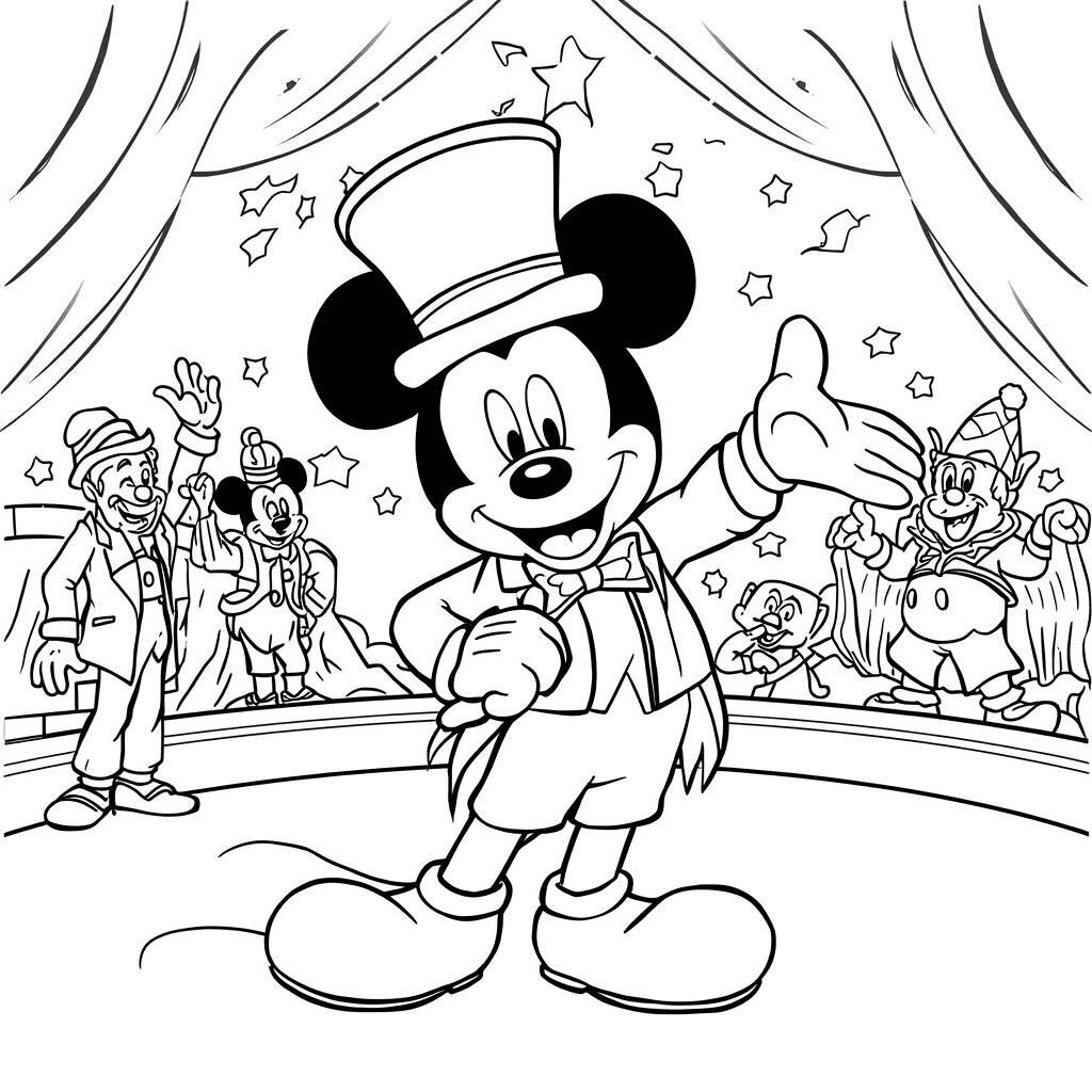 Página para colorear de Mickey Mouse y el circo