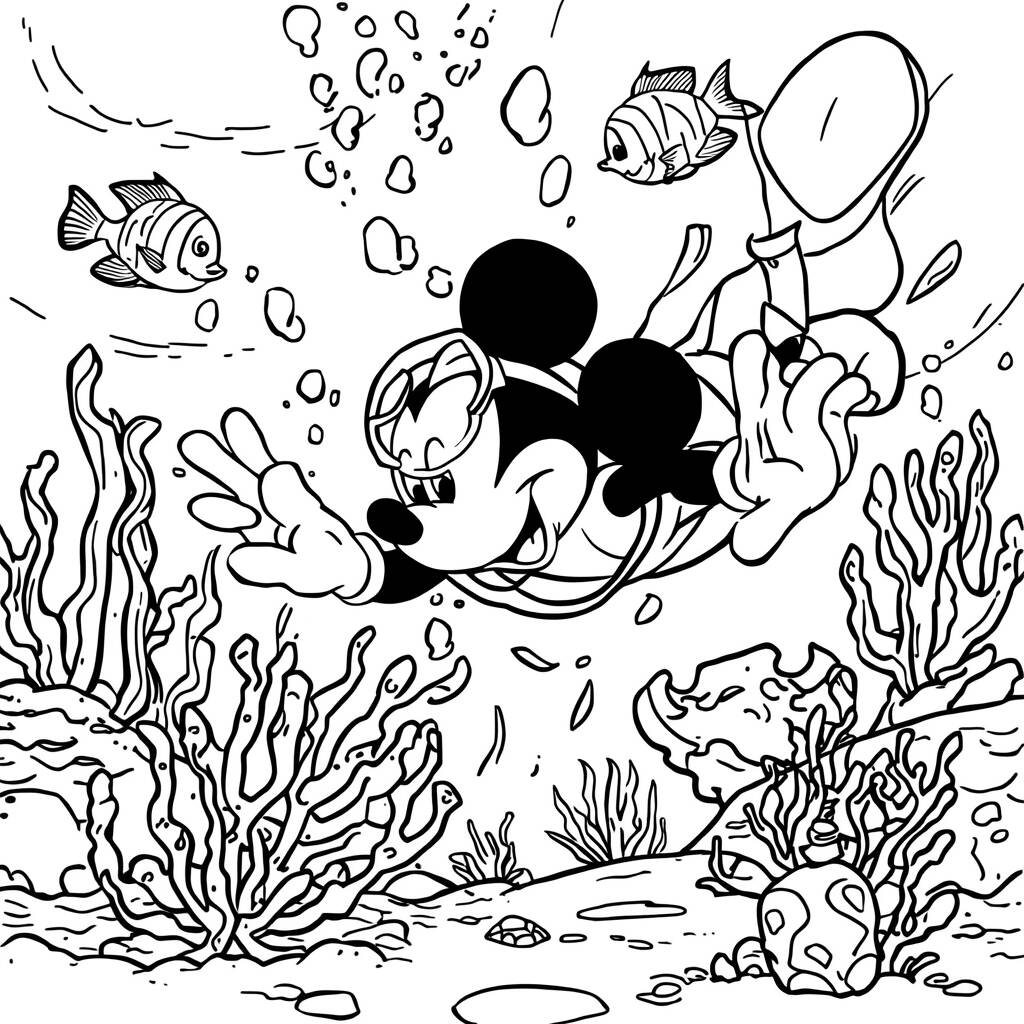 Desenho Mickey Mouse e a Aventura Subaquática para Colorir