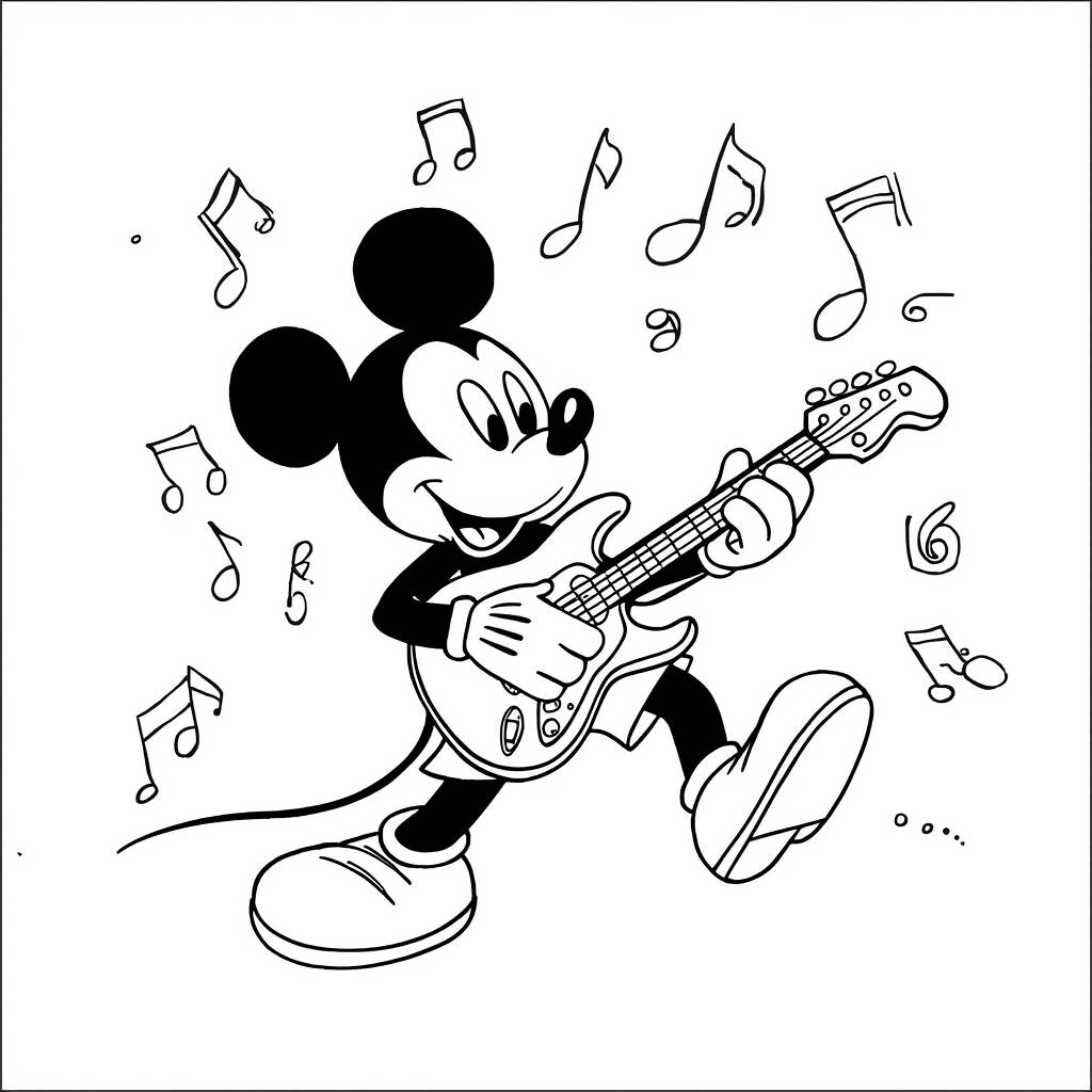 Desenho Mickey Mouse e a Música para Colorir