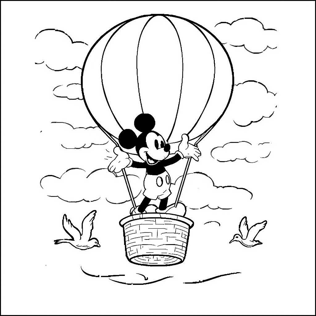 Desenho Mickey Mouse em um Balão para Colorir