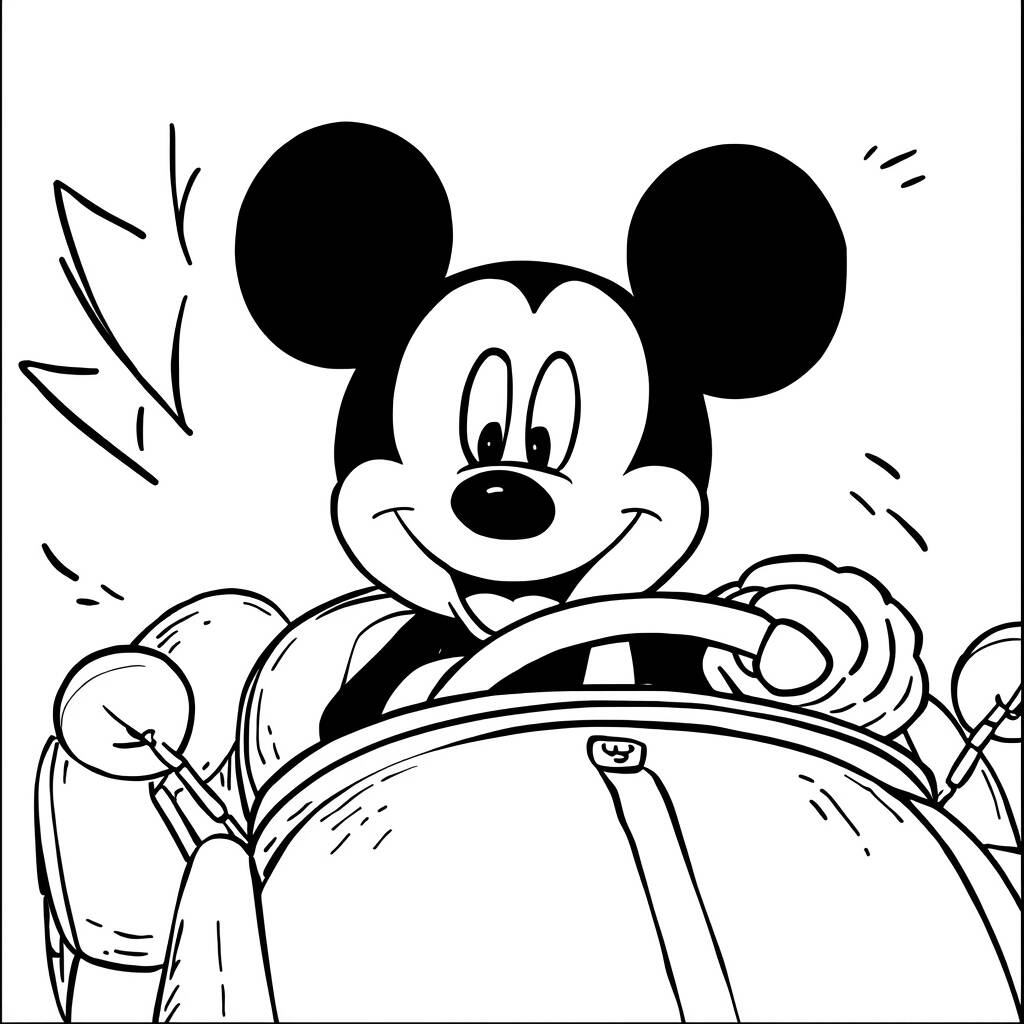 Desenho Mickey Mouse em um Carro para Colorir