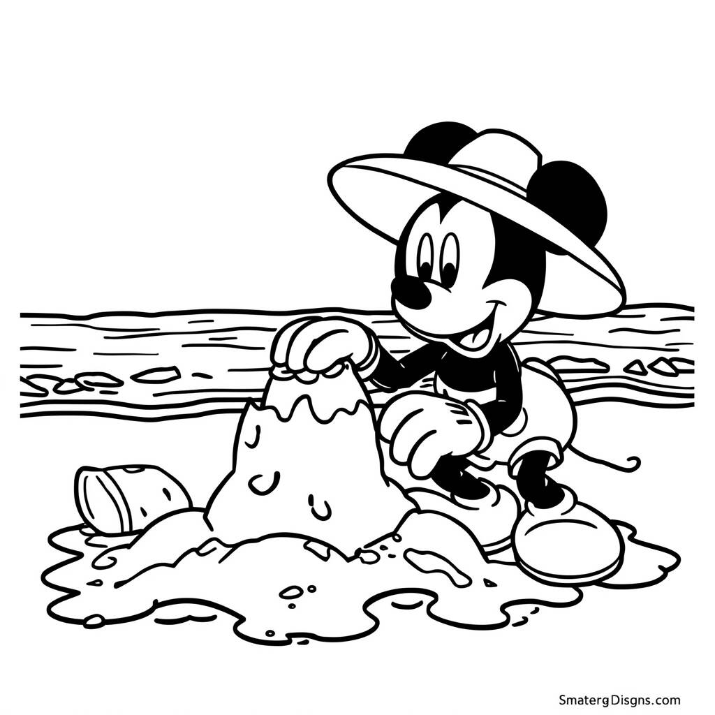 Mickey Mouse on the Beach Coloring Page