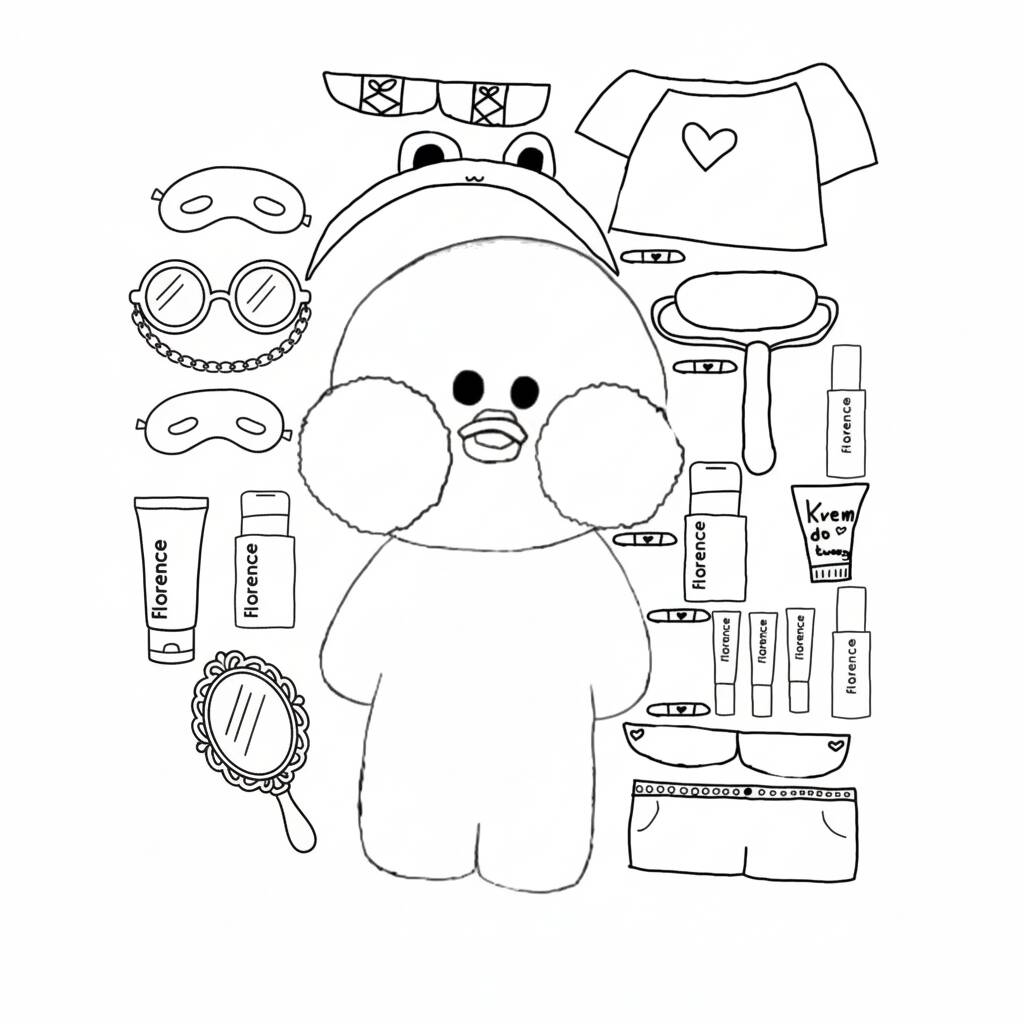 Desenho Paper Duck com acessórios de beleza para colorir