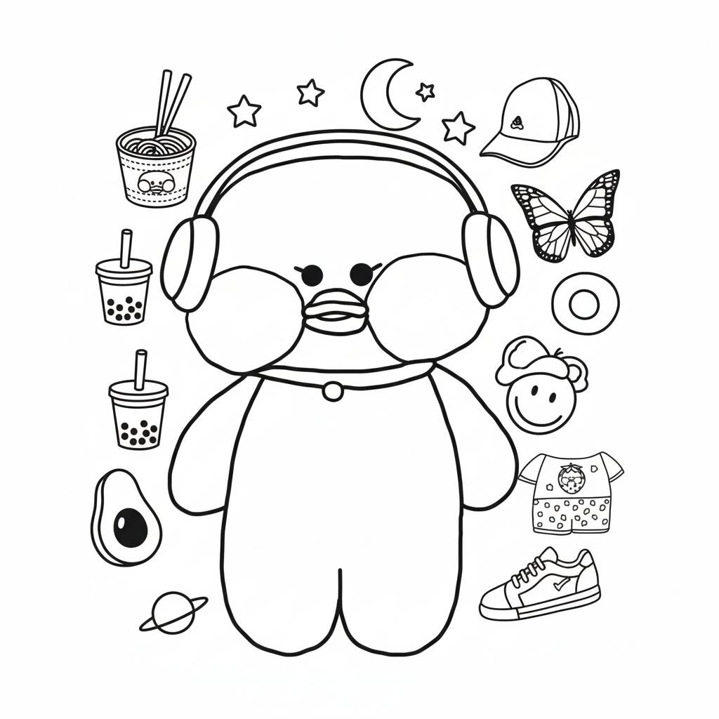 Desenho Paper Duck com acessórios divertidos para colorir (Imprimir)