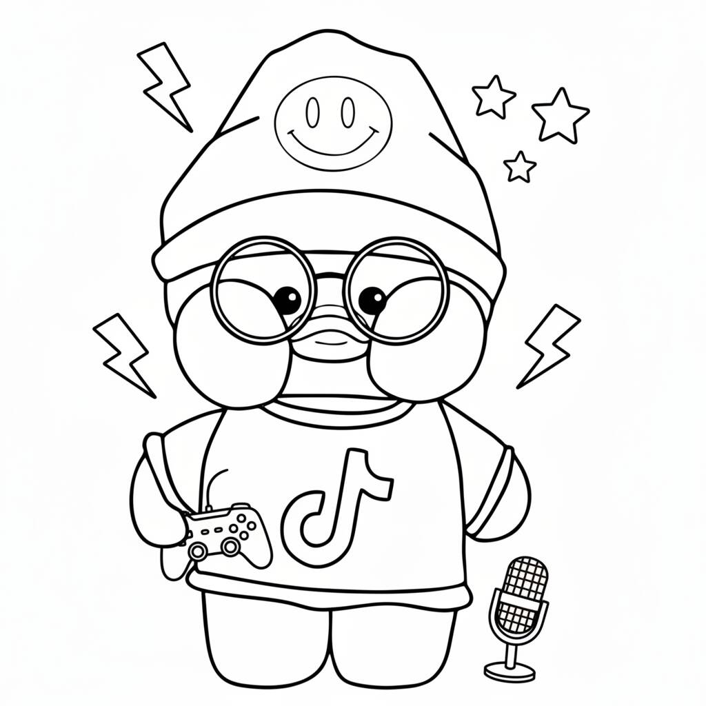 Modern style Paper Duck drawing holding a video game controller and wearing glasses (Print)