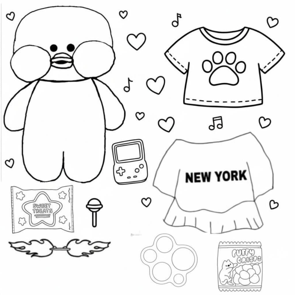 Desenho Paper Duck com itens divertidos para colorir (Imprimir)