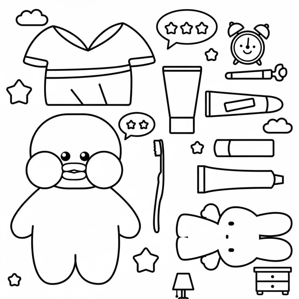 Desenho Paper Duck com itens para colorir (Imprimir)