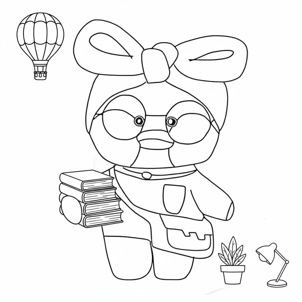 Desenho Paper Duck com livros para colorir (Imprimir)