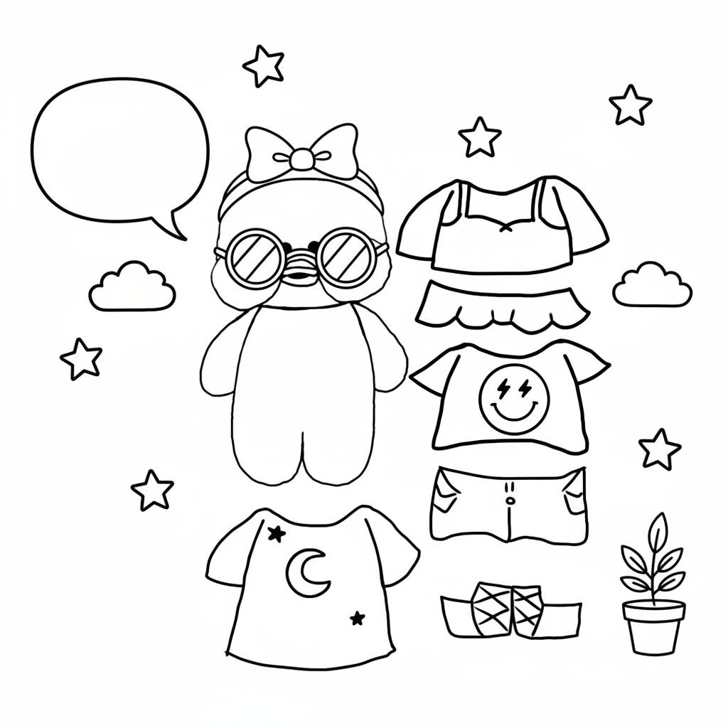 Desenho Paper Duck com roupas e acessórios para colorir (Imprimir)